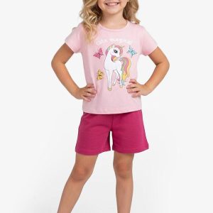 Conjunto Infantil Curto Verão Menina Rosa