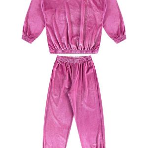 Conjunto Infantil Feminino Veludo Rosa