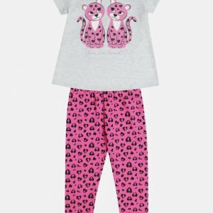 Conjunto Infantil Menina Animal Print Cinza