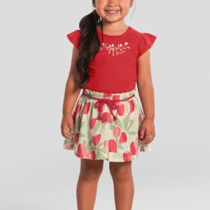 Conjunto Infantil Menina Bordado Floral Vermelho