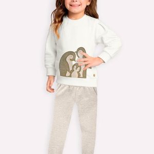 Conjunto Infantil Menina Bordado Off White