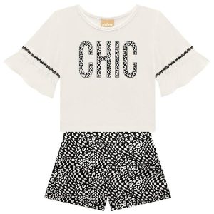 Conjunto Infantil Menina Bordado Off White