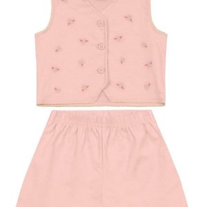 Conjunto Infantil Menina Colete Bordado Rosa