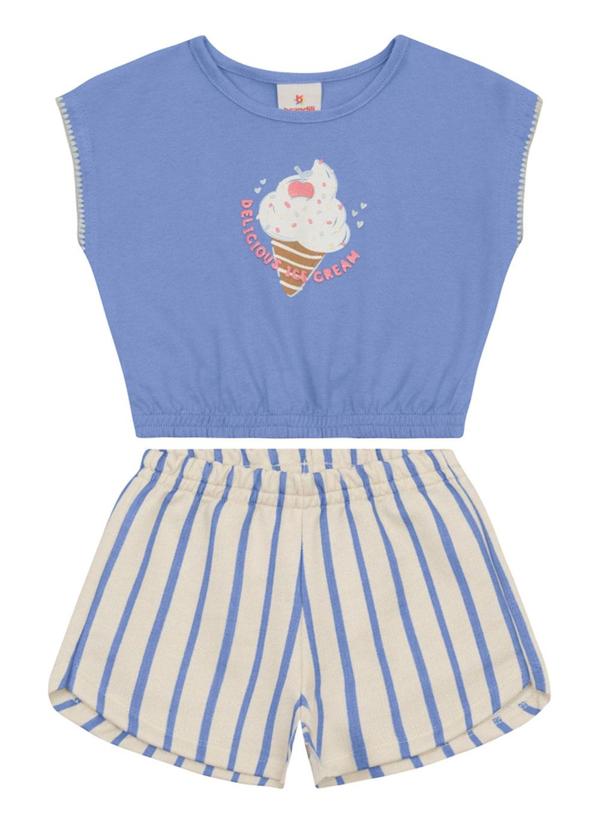 Conjunto Infantil Menina Cropped de Sorvete Azul