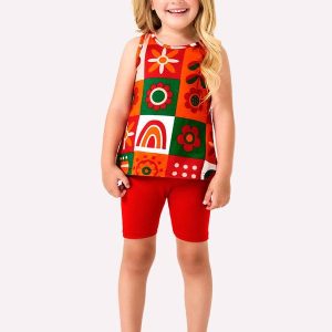 Conjunto Infantil Menina Estampa Laranja