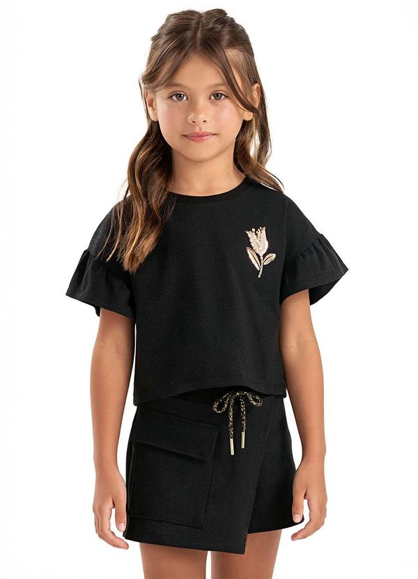 Conjunto Infantil Menina Flor Bordado Preto