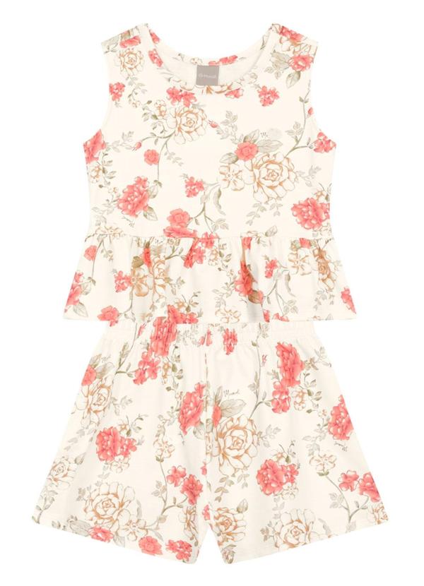 Conjunto Infantil Menina Floral Bege