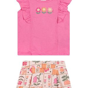 Conjunto Infantil Menina Floral com Babados Rosa