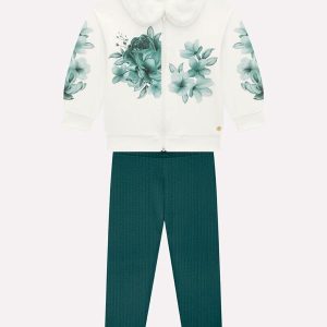 Conjunto Infantil Menina Flores Off White