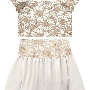 Conjunto Infantil Menina Flores Off White