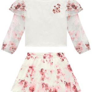 Conjunto Infantil Menina Flores Off White