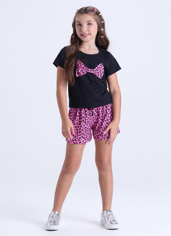 Conjunto Infantil Menina Laço Oncinha Rosa