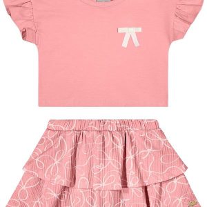 Conjunto Infantil Menina Laços Babado Rosa