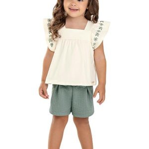 Conjunto Infantil Menina Margaridas Bege