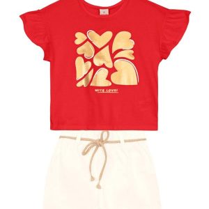 Conjunto Infantil Menina Metalizado Vermelho
