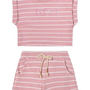 Conjunto Infantil Menina Moletinho Listrado Rosa