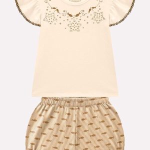 Conjunto Infantil Menina Peixinhos Bege