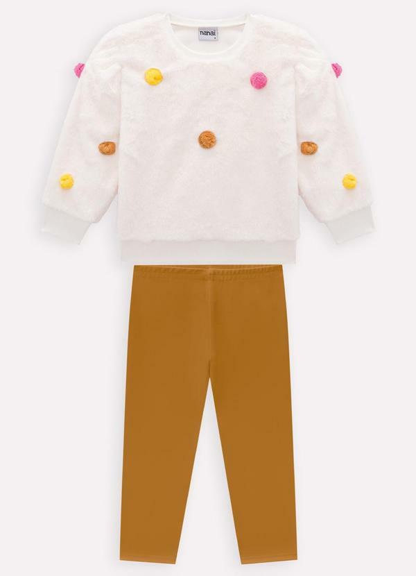 Conjunto Infantil Menina Pompons Off White