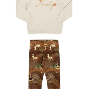 Conjunto Infantil Menina com Bordado Pompom Marrom