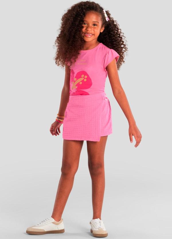 Conjunto Infantil Menina de Flor em Puff Rosa