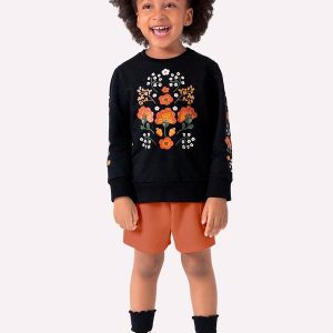 Conjunto Infantil Menina em Moletinho Preto
