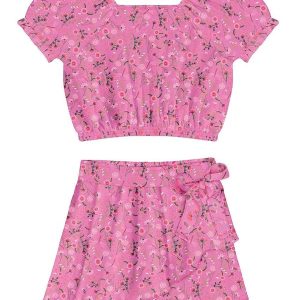 Conjunto Infantil Menina em Viscose Estampado Rosa