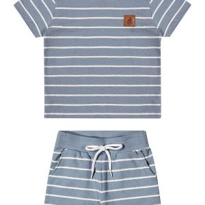 Conjunto Infantil Menino Curto Listrado Azul