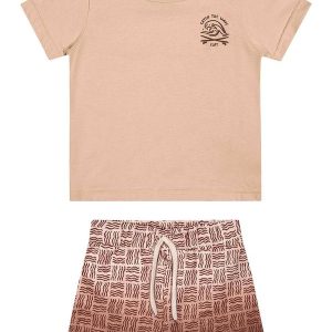 Conjunto Infantil Menino Curto Ondas Marrom