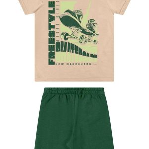 Conjunto Infantil Menino Estampa Sports Bege