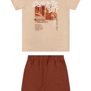 Conjunto Infantil Menino Estampa Urbana Bege