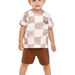 Conjunto Infantil Menino Quadriculado Marrom