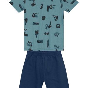 Conjunto Infantil Menino Tropical de Surf Azul