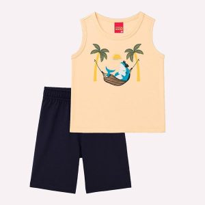 Conjunto Infantil Menino Tubarão Bege