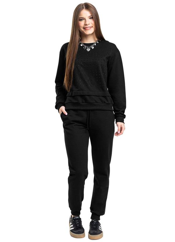 Conjunto Juvenil em Moletom com Strass Preto