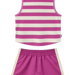 Conjunto Listrada em Cotton Rosa