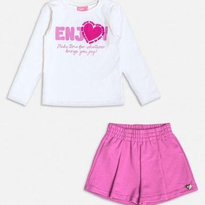 Conjunto Manga Longa de Coração Flocado Branco