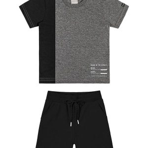 Conjunto Masc Infantil Camiseta e Bermuda Cinza