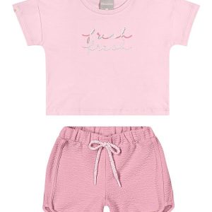 Conjunto Menina Infantil Blusa e Shorts Rosa