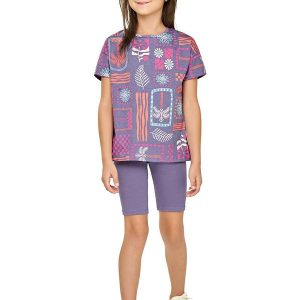 Conjunto Menina Tropical Geométrico Roxo