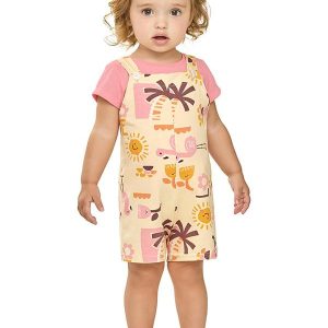 Conjunto Menina Tropical com Jardineira Rosa