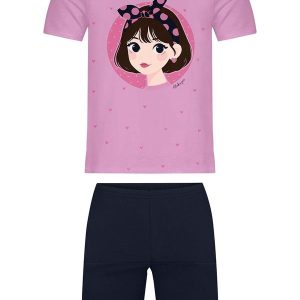 Conjunto Menina com Blusa e Bermuda Azul
