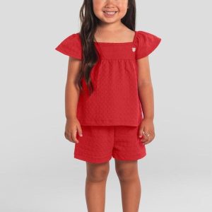 Conjunto Menina em Cotton Texturizado Vermelho