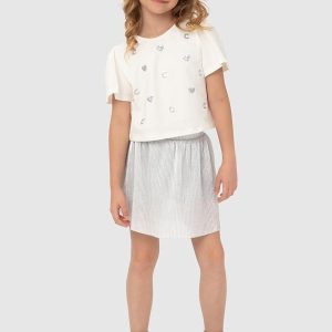 Conjunto Off White Corações Plissado Menina