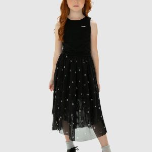Conjunto Preto Corações em Tule Menina
