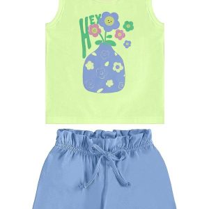 Conjunto Regata Florezinhas Short Verde