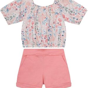 Conjunto Rosa Claro Cropped Floral Menina