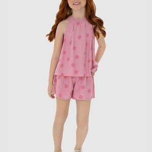 Conjunto Rosa Poá em Viscolinho Menina