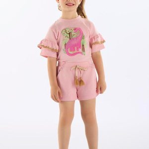 Conjunto com Blusa e Short Infantil Rosa