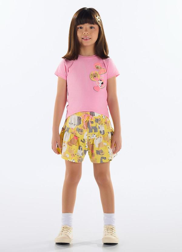 Conjunto com Blusa e Short Menina Rosa