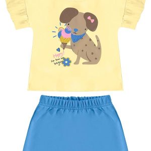 Conjunto com Blusa e Short-Saia Bee Loop Amarelo